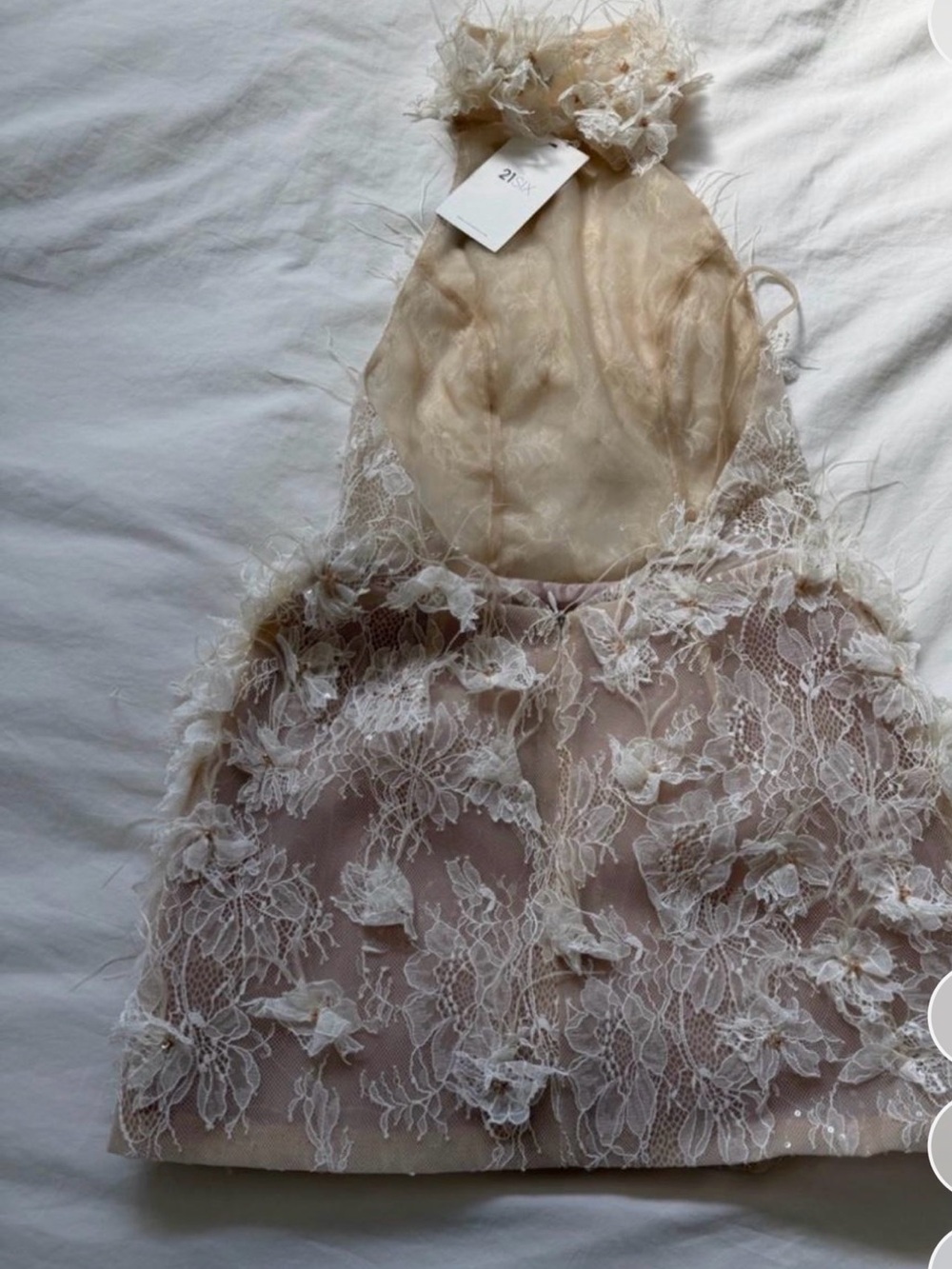 21SIX Beige Lace & Feather Halter Cocktail Dress - Picture 5 of 5